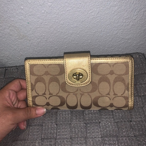 Coach Handbags - Coach Gold and Tan Signature Wallet
